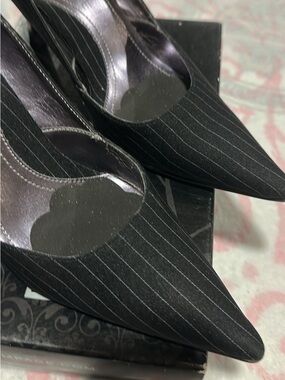 Classic Black Pinstripe Pointed-Toe Pumps
